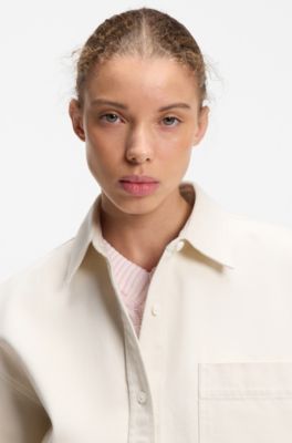 Oversized-fit blouse in cotton twill, Natural
