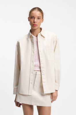 Oversized-fit blouse in cotton twill, Natural