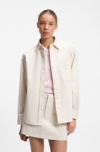 Oversized-fit blouse in cotton twill, Natural