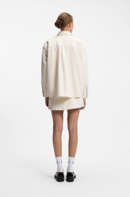 Oversized-fit blouse in cotton twill, Natural