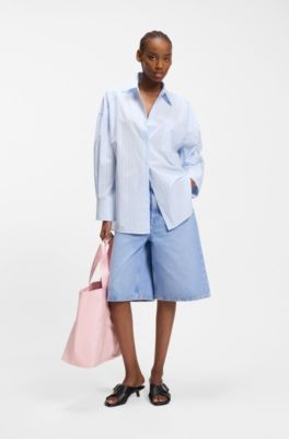 Cotton-canvas tote bag with logo straps, light pink