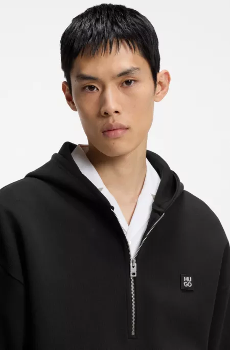 Zip-neck hoodie in a structured cotton blend