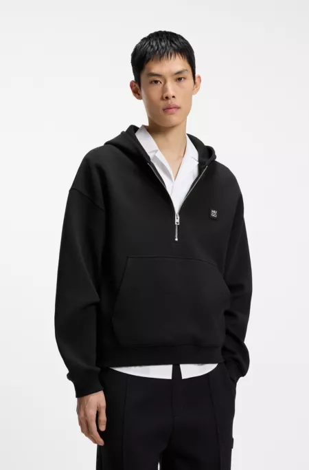 Zip-neck hoodie in a structured cotton blend