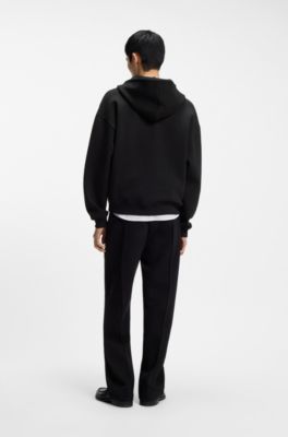 Zip-neck hoodie in a structured cotton blend, Black
