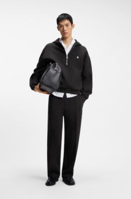 Relaxed-fit tracksuit bottoms in a structured cotton blend, Black