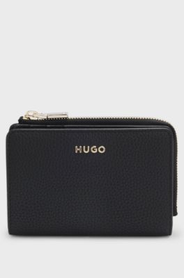 Grained faux-leather wallet with logo lettering, Black