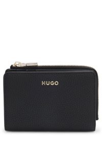 Geldb&ouml;rse aus genarbtem Kunstleder mit Logo-Schriftzug, Schwarz