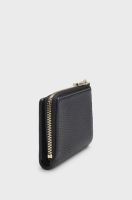 Portafoglio in similpelle martellata con scritta del logo, Nero