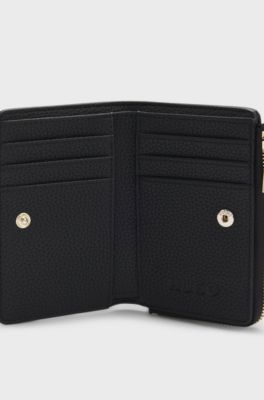 Portafoglio in similpelle martellata con scritta del logo, Nero