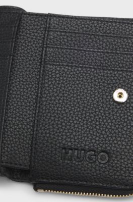 Portafoglio in similpelle martellata con scritta del logo, Nero