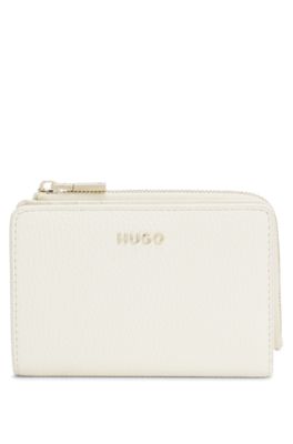 Grained faux-leather wallet with logo lettering, White