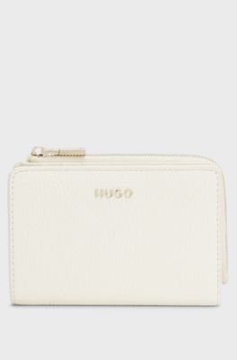 Grained faux-leather wallet with logo lettering, White