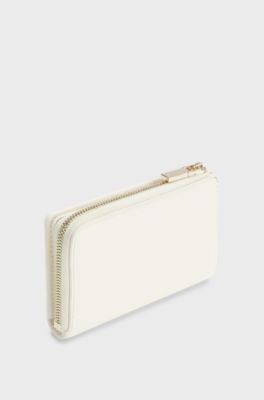 Grained faux-leather wallet with logo lettering, White