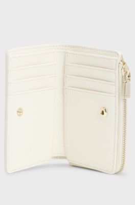 Grained faux-leather wallet with logo lettering, White