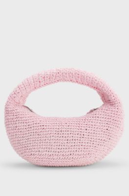 Woven hobo bag with logo charm, Light Pink