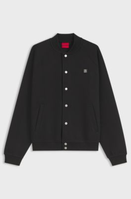 Interlock-jersey bomber jacket with stacked-logo trim, Black