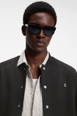 Interlock-jersey bomber jacket with stacked-logo trim, Black