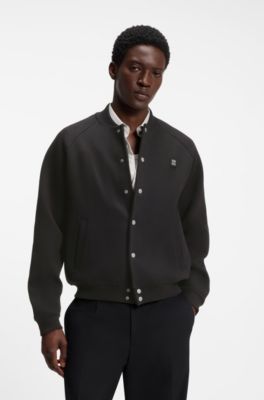 Interlock-jersey bomber jacket with stacked-logo trim, Black