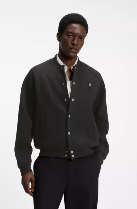 Interlock-jersey bomber jacket with stacked-logo trim