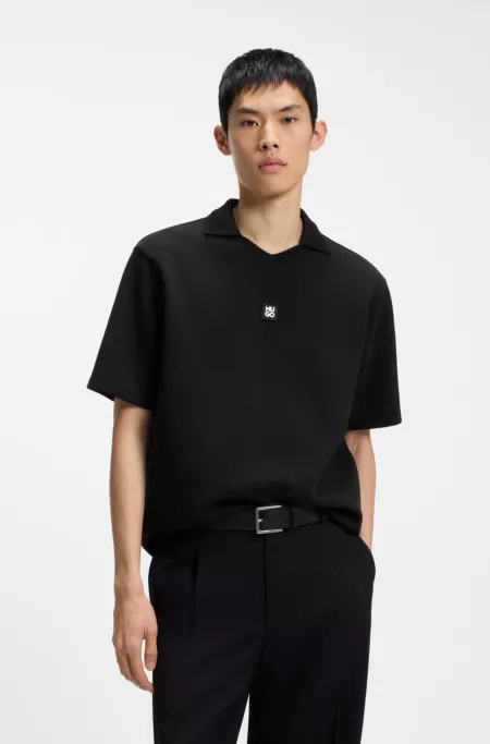 Structured cotton-blend polo shirt with Johnny collar