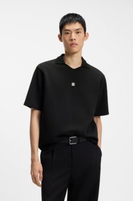 Structured cotton-blend polo shirt with Johnny collar