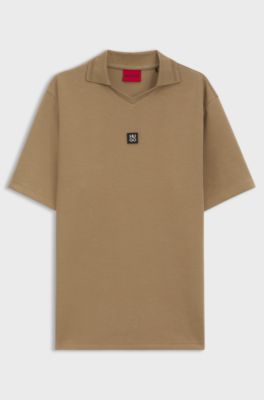 Polo van een katoenmix met structuur en Johnny-kraag, Bruin