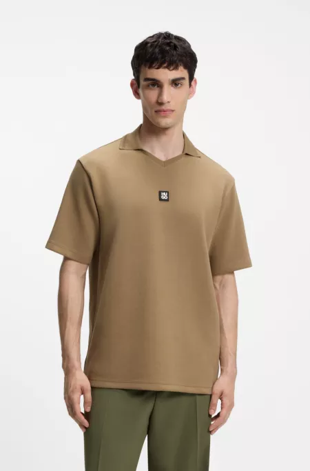 Structured cotton-blend polo shirt with Johnny collar