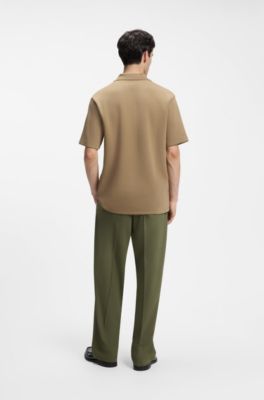 Structured cotton-blend polo shirt with Johnny collar, Brown