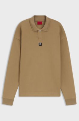 Structured cotton-blend sweatshirt with polo collar, Beige