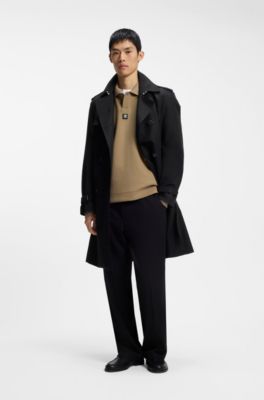 Structured cotton-blend sweatshirt with polo collar, Beige