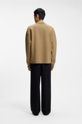 Structured cotton-blend sweatshirt with polo collar, Beige