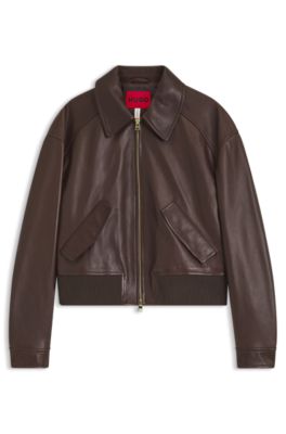 Cropped leather bomber jacket in a relaxed fit, Patterned