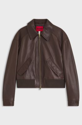 Cropped leather bomber jacket in a relaxed fit, Patterned