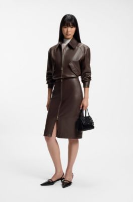 Cropped leather bomber jacket in a relaxed fit, Patterned