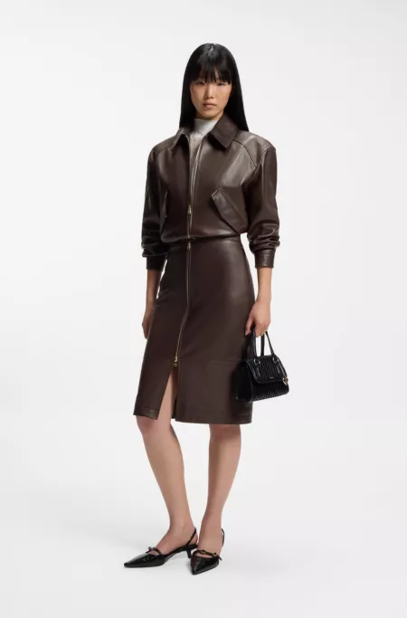 Cropped leather bomber jacket in a relaxed fit
