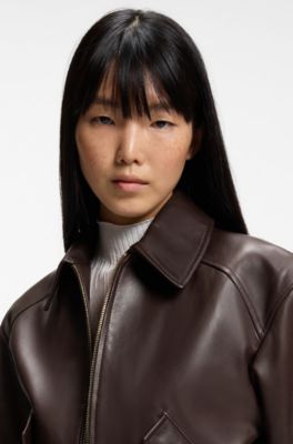 Cropped leather bomber jacket in a relaxed fit, Patterned