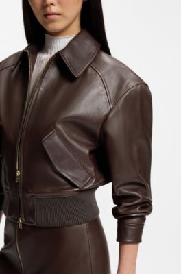 Cropped leather bomber jacket in a relaxed fit, Patterned