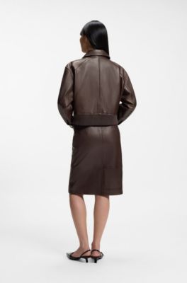 Cropped leather bomber jacket in a relaxed fit, Patterned
