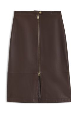 Leather midi skirt with a distressed finish, Patterned