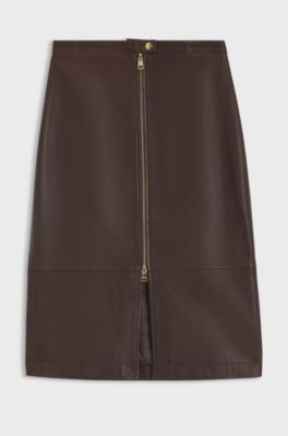 Leather midi skirt with a distressed finish, Patterned