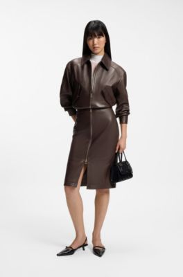 Leather midi skirt with a distressed finish, Patterned