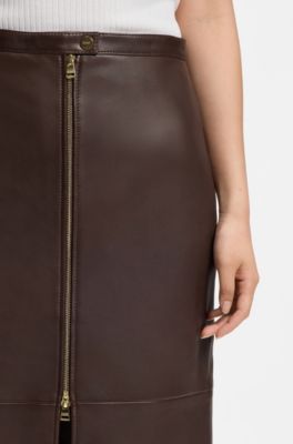 Leather midi skirt with a distressed finish, Patterned
