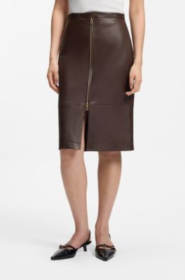 Leather midi skirt with a distressed finish, Patterned