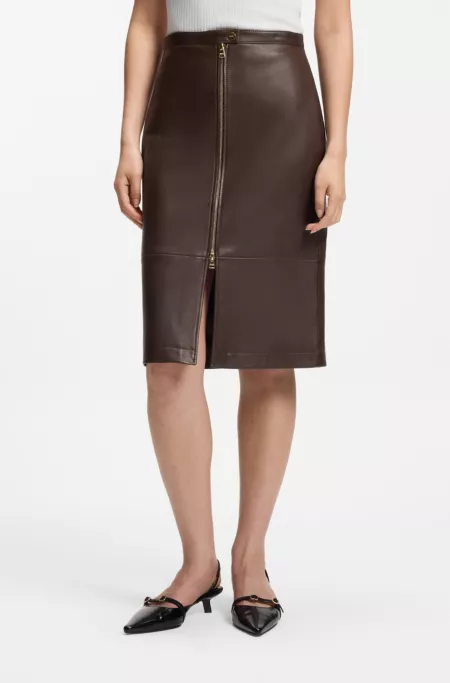 Leather midi skirt with a distressed finish