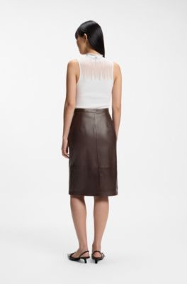 Leather midi skirt with a distressed finish, Patterned