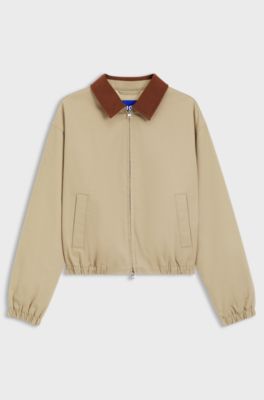 Stretch-cotton jacket with contrast corduroy collar, Beige