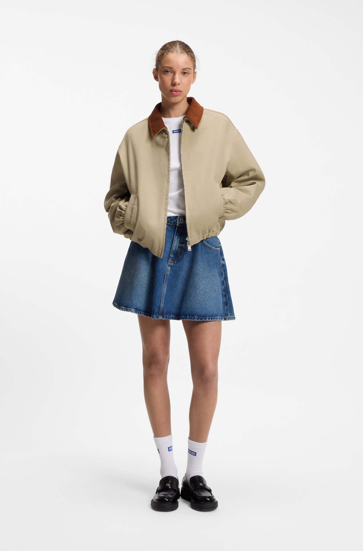 Hugo Stretch-cotton jacket with contrast corduroy collar kavajer & blazers dam – bild 2
