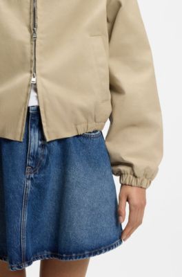 Stretch-cotton jacket with contrast corduroy collar, Beige