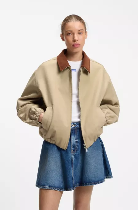 Stretch-cotton jacket with contrast corduroy collar
