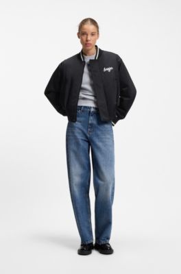 College-Blouson aus Satin mit komfortabler Wattierung, Schwarz